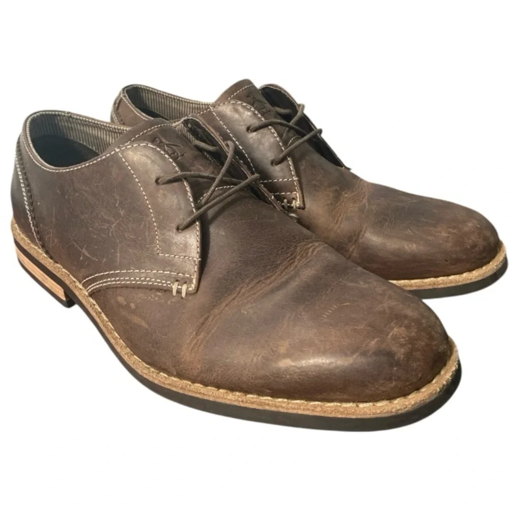 Original Penguin Brown Leather Oxfords Mens 9.5 Waylon Derby Casual Distressed
